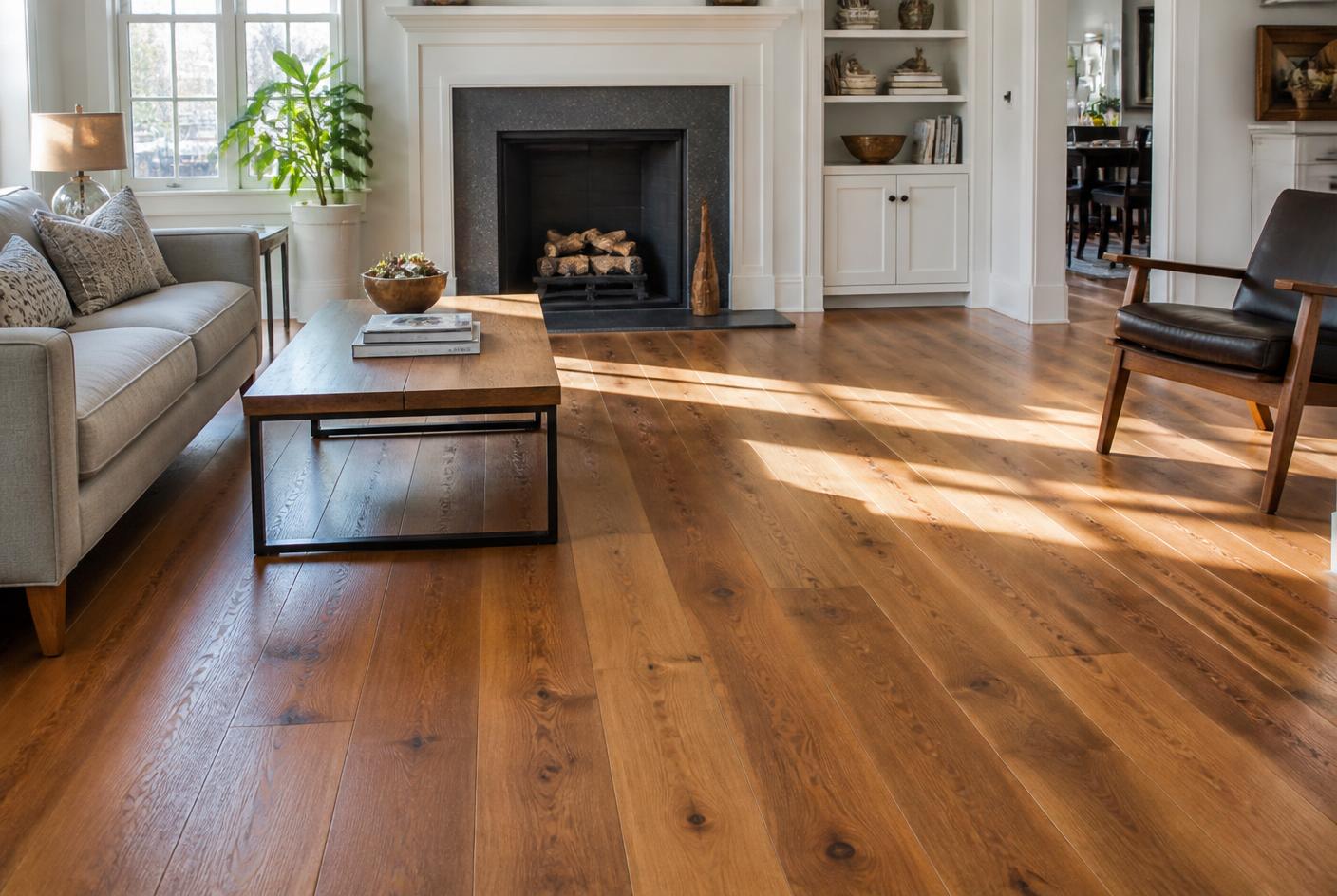 Wide-Plank Hardwood Living Room